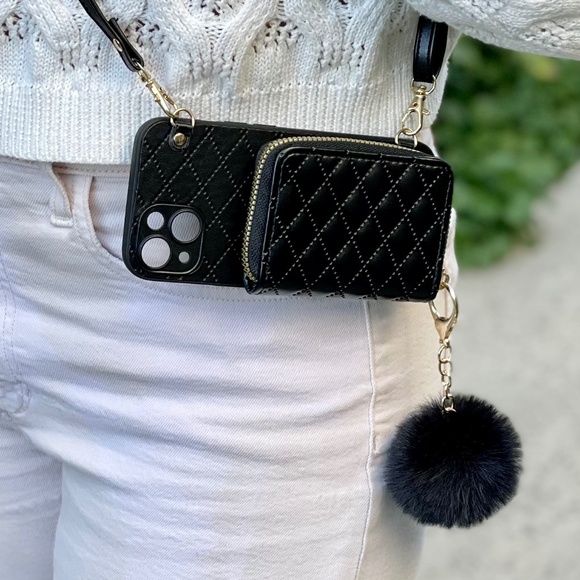 Black Leather Crossbody iPhone Case for 12/13/14/15/16 - Pro, Max, Plus - Picture 5 of 10